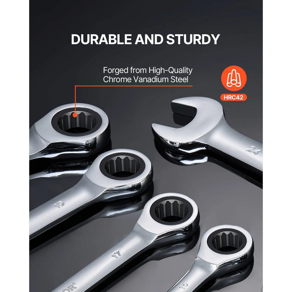 16 Piece Metric Combination Wrench Set 8 Mm to 24 Mm Chrome Finish Carbon Steel Industrial Grade