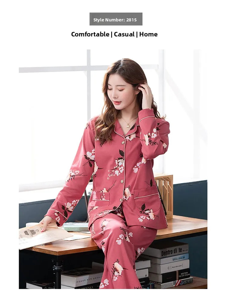 100% Pure Cotton Long Sleeve Sleepwear Set for Elderly Women Spring Summer Autumn Home Clothes Outwear Comfortable Home Suit