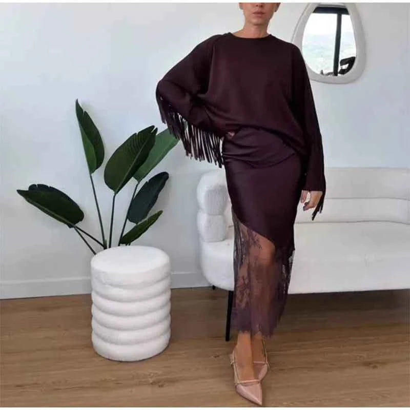 Sexy Lace Patchwork Long Skirt Women Elegant Fashion Solid Waist Cinched Mid-length Bottom Lady 2025 Party Daily Street Skirts