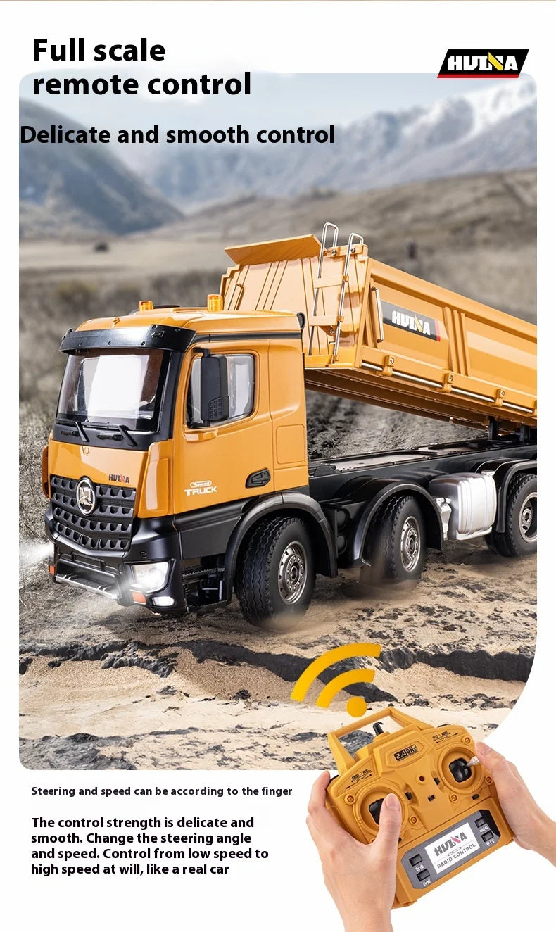 HUINA 1536 2.4G 1/14 15CH RC Metal Dump Truck Toy Die-cast Remote Control Construction Rc Truck for Boy Children Toys Xmas Gifts