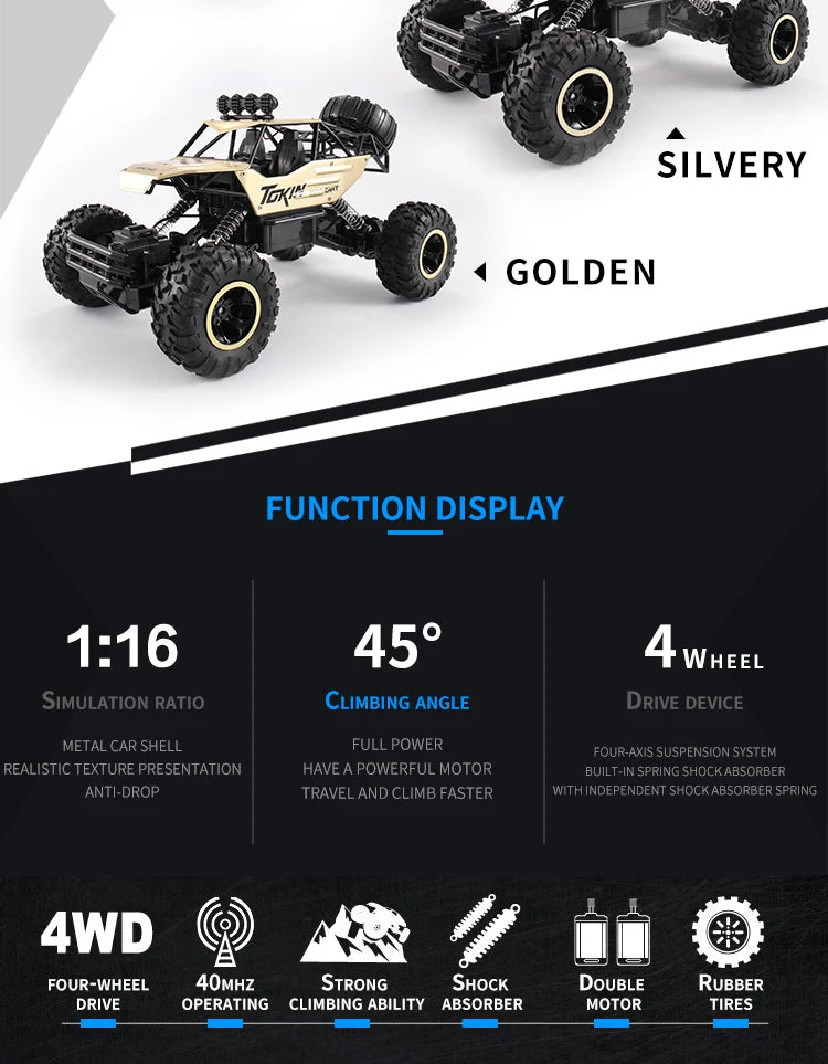 Oike RC Car Remote Control Climbing Vehicle Outdoor All Terrain 4X4 Off-road Trucks Rock Climber 4WD Buggy Racing Drift Cars Toy