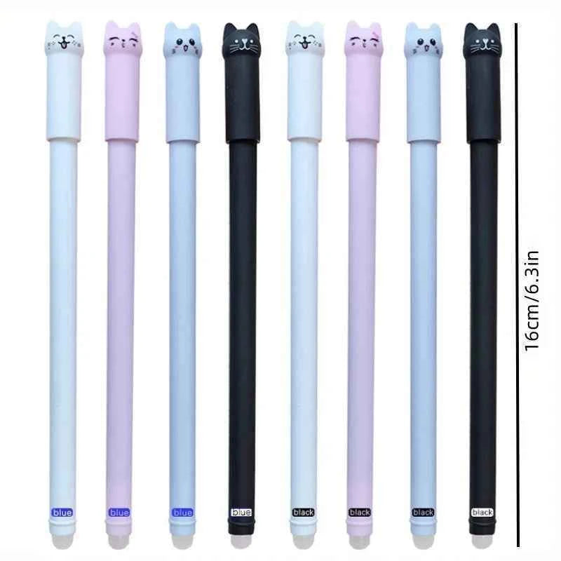 4/8/12pcs Creative Cat Erasable Gel Pens Set 0.5mm Washable Handle Magical Blue/Black Ink Erasable Refills Rod Writing Stationer