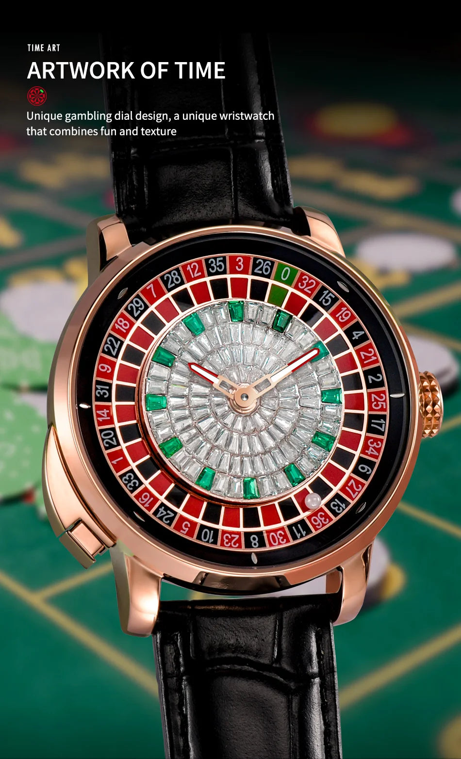 PINDU Player Series Mechanical Watches for Men European Roulette Game Dial Automatic Movement Funny Design Party  Watch