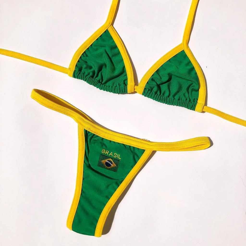 2026 new summer Brazilian flag contrasting bikini retro sexy fashion sports trend fashion backless split niche spicy girl set