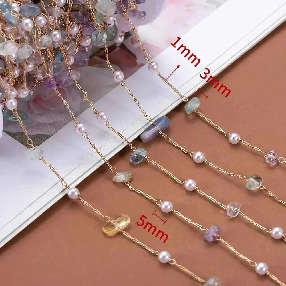 1 Meter/lot Irregular Stone Beads Copper Chain with 4MM Pearls Beads Links for DIY Jewelry Necklace Bracelet Pendant Accessories