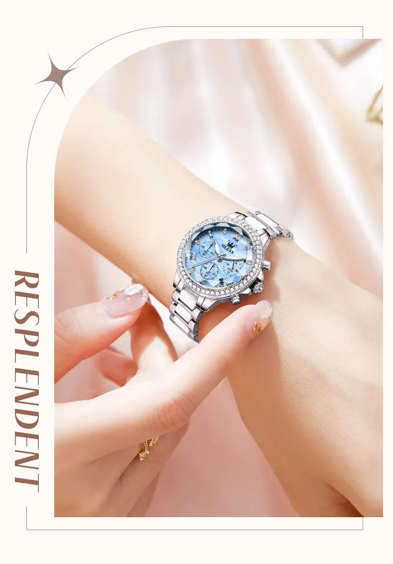 OLEVS 9999 Women Watch Brand Original Elegant Waterproof Chronograph Luxury Ceramic Dress Pink Women Quartz Watch Reloj Mujer