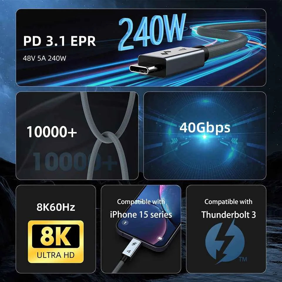 UGOURD USB C Thunderbolt 4 40Gbps USB4 Cable USB Type C to C 240W Fast charging Cable Thunderbolt3 for egpu SSD iPad MacBook Air