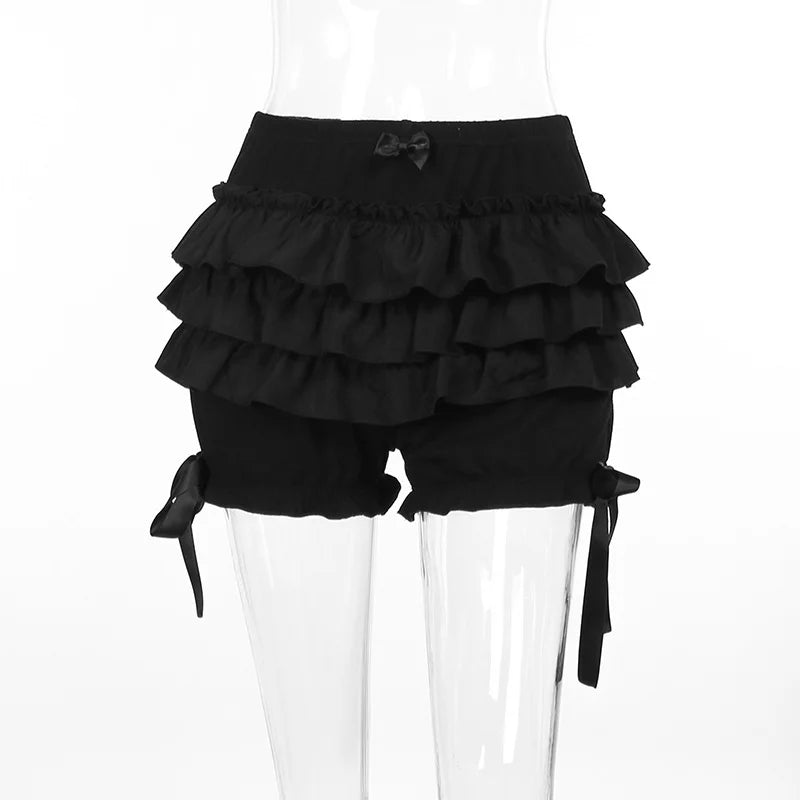 Hotsweet Shorts Women Aesthetic Y2k E-girl Cute Sweet Fairycore Grunge Lace Bow Patchwork High Waist Shorts