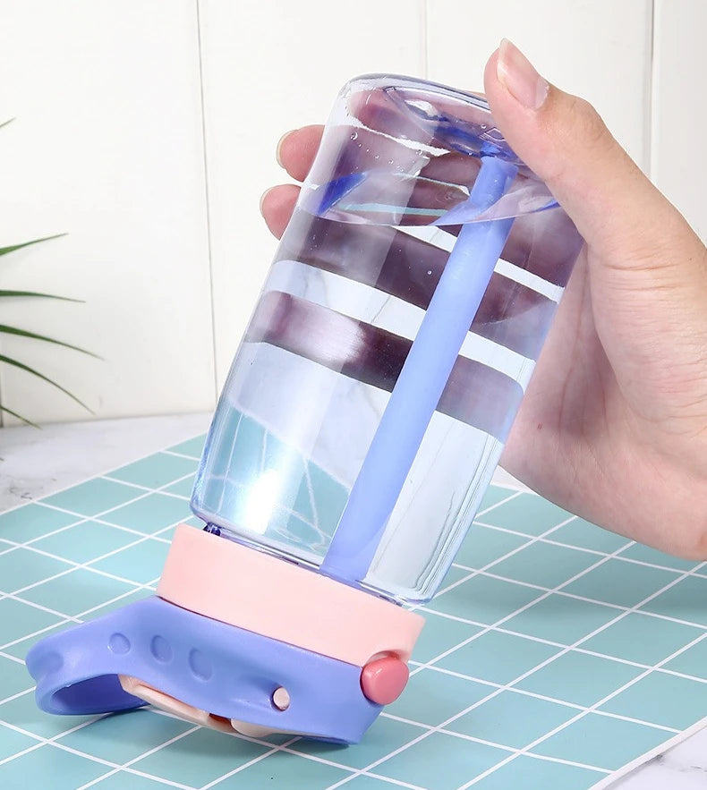 480ML Water Bottle With Straw Portable Plastic Bottles Outdoor Leakproof Cup Kids Girls Summer Cold Water Juice Drinking Bottle