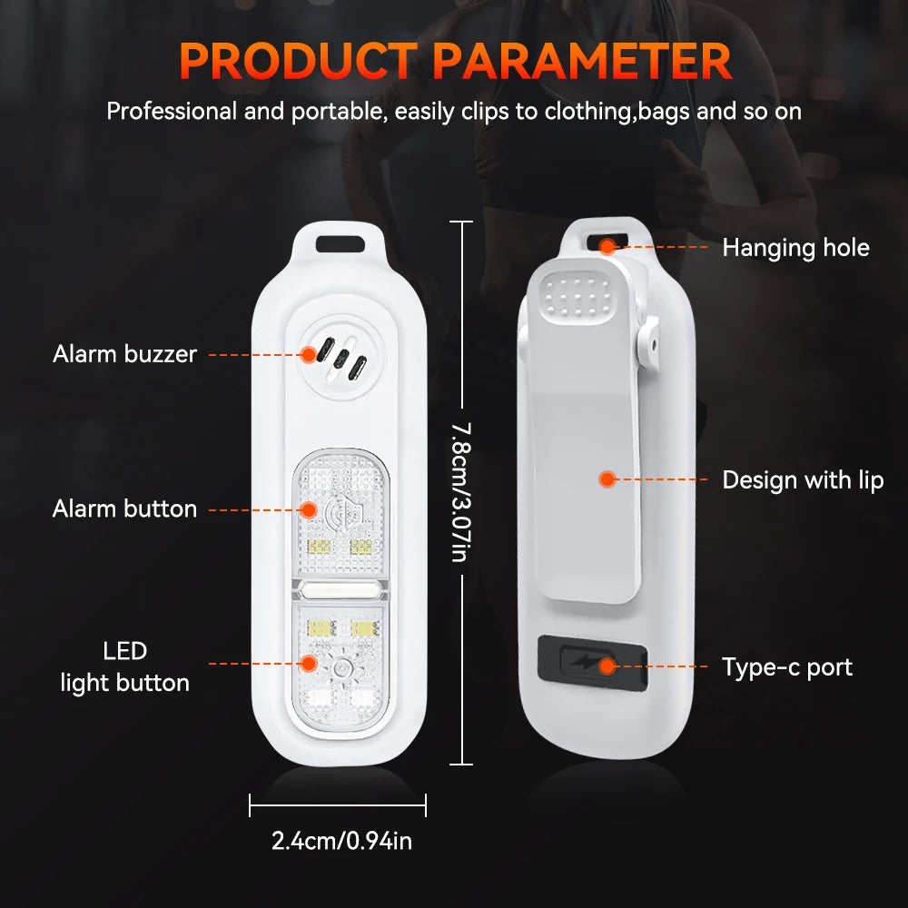 Extractme Personal LED Emergency Night Light Type-C Charging 130dB Safety Self Defense Alarm with Key Chain for Night Running