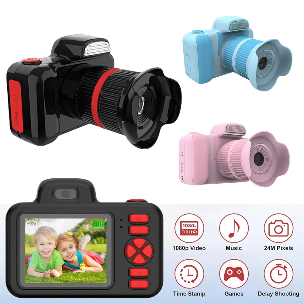 Kids Camera Toys Flash 1080P Photo Video Mini Camera 2.0 Inch Screen Long Lens Zoom Child Digital Camera Birthday Festvial Gifts