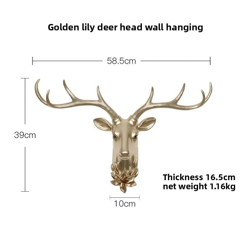 Resin decorative items, American-style living room TV background wall decorations, wealth-attracting deer head wall hangers