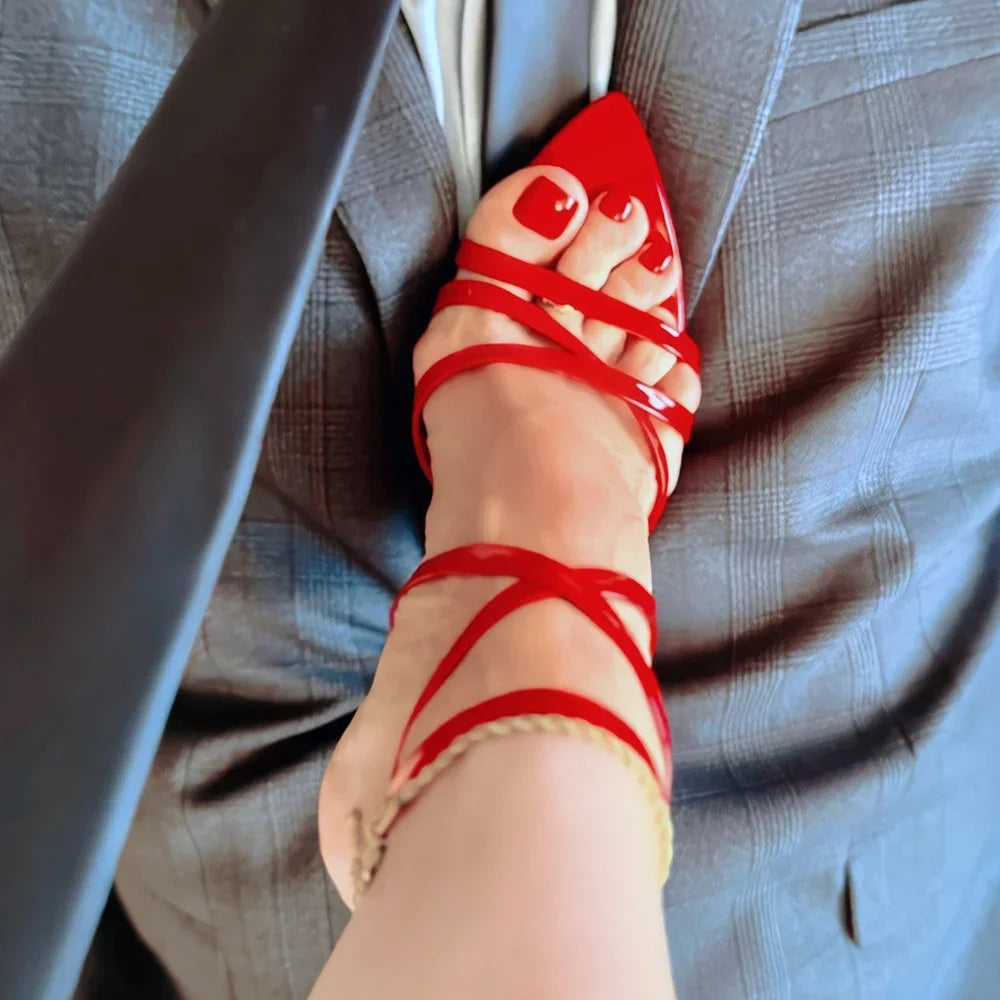 2025 Customized Edition  Silver Pointed Toe Cross Straight Strap Sandals with Thin Heels, Women's Sexy High Heels, Fashion Shoes