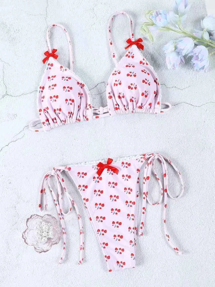 Triangle Bikinis Bow Swimsuit Women Sexy Swimwear Bandage Bikini Set Summer Biquini Female Beachwear Low Waist Thong Swimsuits