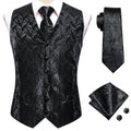 Men's Black Dress Vest Set with Tie Pocket Square Cufflinks - Jacquard Formal Tuxedo Waistcoat Suit Wedding Business Party