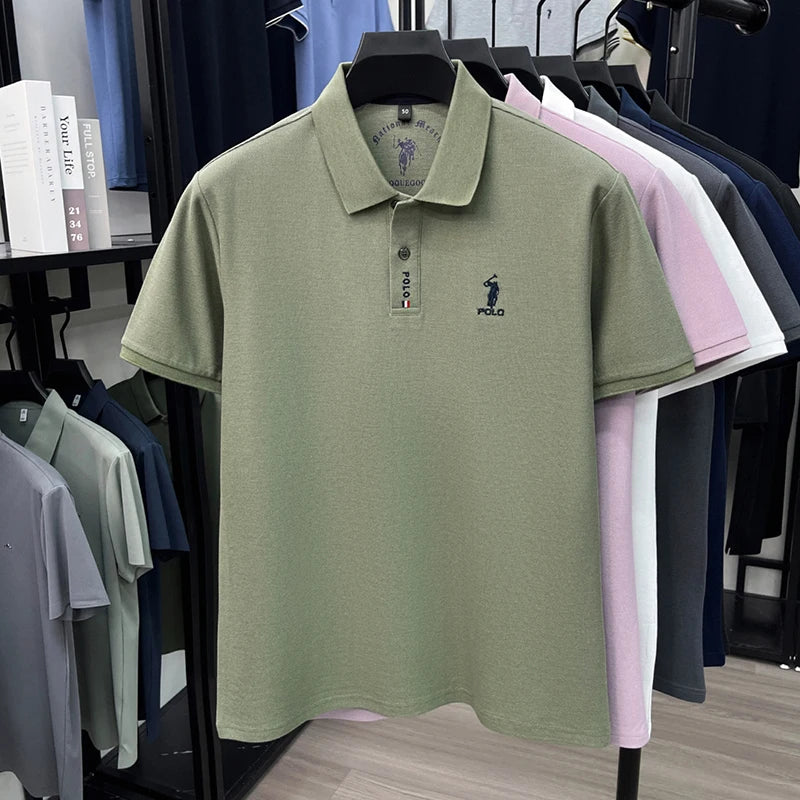 Luxury brand short sleeve silky cotton polo shirt summer new business men's T-shirt Paul Pony embroidered breathable casual top