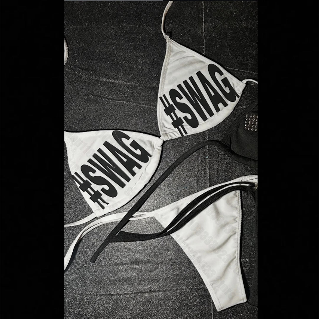 Women Gothic Punk Harajuku Y2K girls Pattern Bikini Set Emo girls Cool Style Letter Printing 90s Sexy Bikini Fashion Sexy Bikini