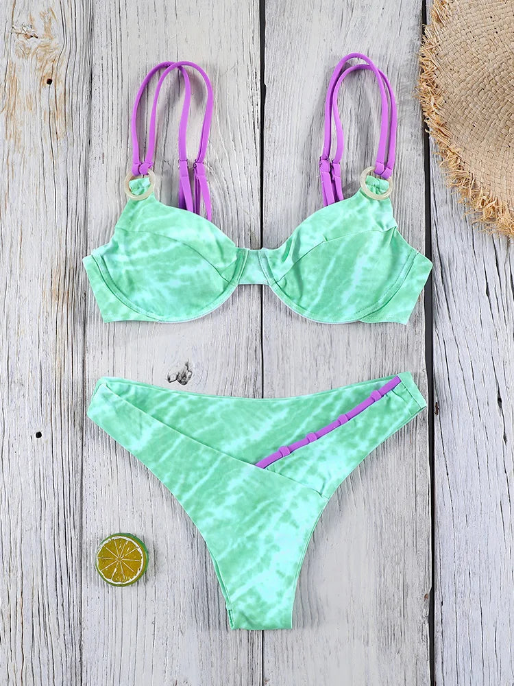 Miyouj Women's Bikini Set Push Up Bathwear 2026 Biquinis Female Swimsuits Print Two-Piece Set High Waist Bathsuits Sexy Swimwear
