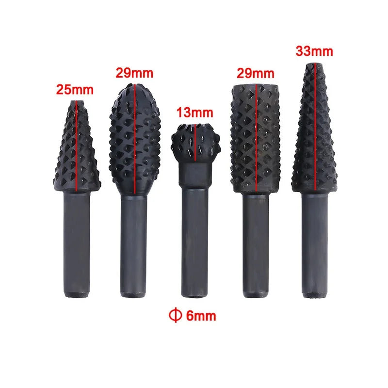 5Pcs Woodworking Tools Electric Rotary Files Wooden Files Carving Knives Tea Trays Root Carving Polishing Heads Hardware Tools