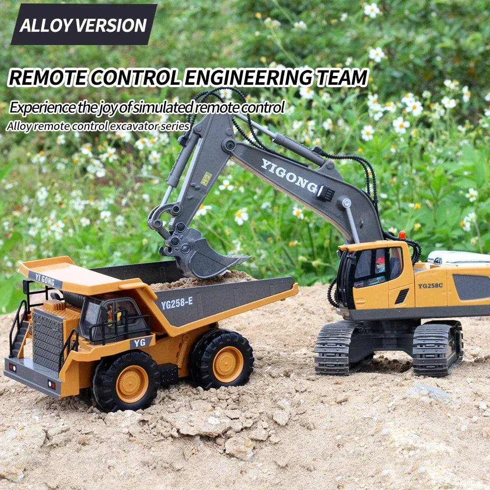 2.4G 11 Channels RC Excavator Dump Bulldozer Cart Trucks Bulldozer Alloy Vehicle  Remote Control Excavator Gift Toys for Boy