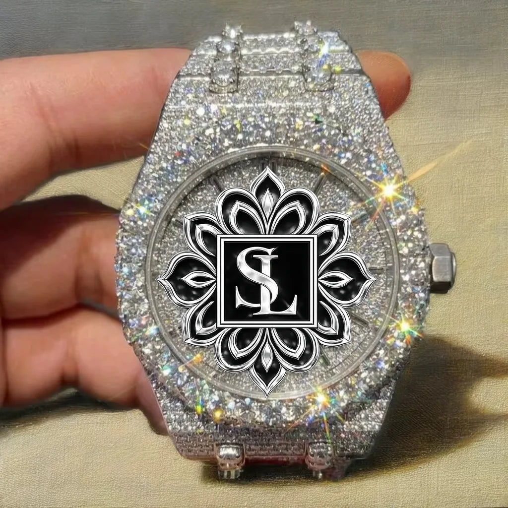Hand-Set Moissanite Diamond Watch | Gold Plated Luxury Men's Hip Hop Jewelry Wholesale Iced Out Two-Tone Watch |