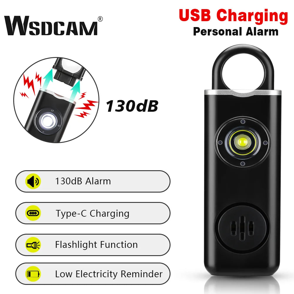 WSDCAM Self Defense Alarm 130dB Anti-wolf Personal alarm for Girl Child Women Loud Panic Alarm Rechargeable Emergency Alarm