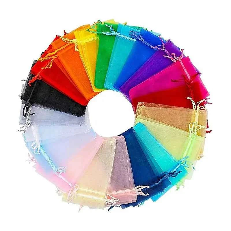 50pcs/Lot Multicolor Jewelry Packaging Bag 7*9 11*16 15*20cm Organza Bags Gift Storage Wedding Drawstring Pouches Wholesales