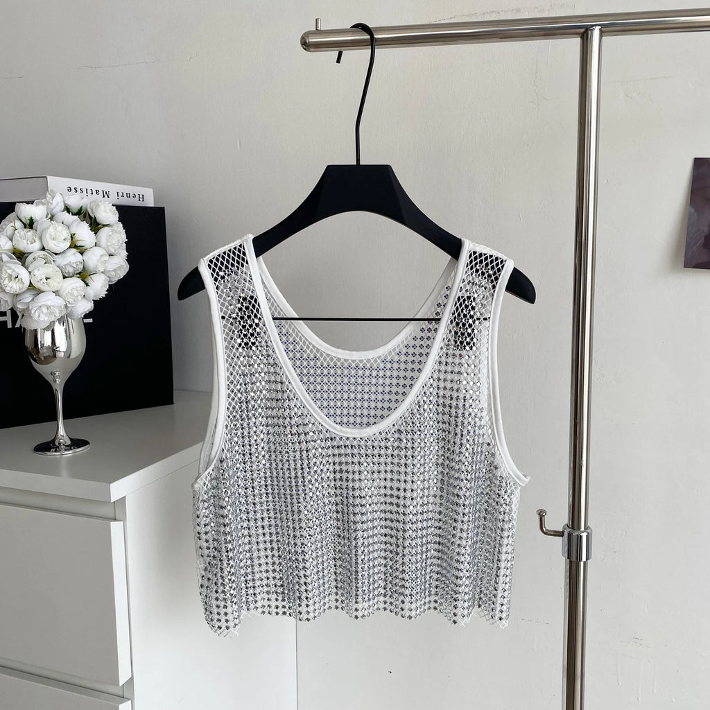 Ele Svel Women's Vest Summer Me Hollow Heavy Embroidery ort Design Street Sexy Top Faion Commute Sle Slim Fit