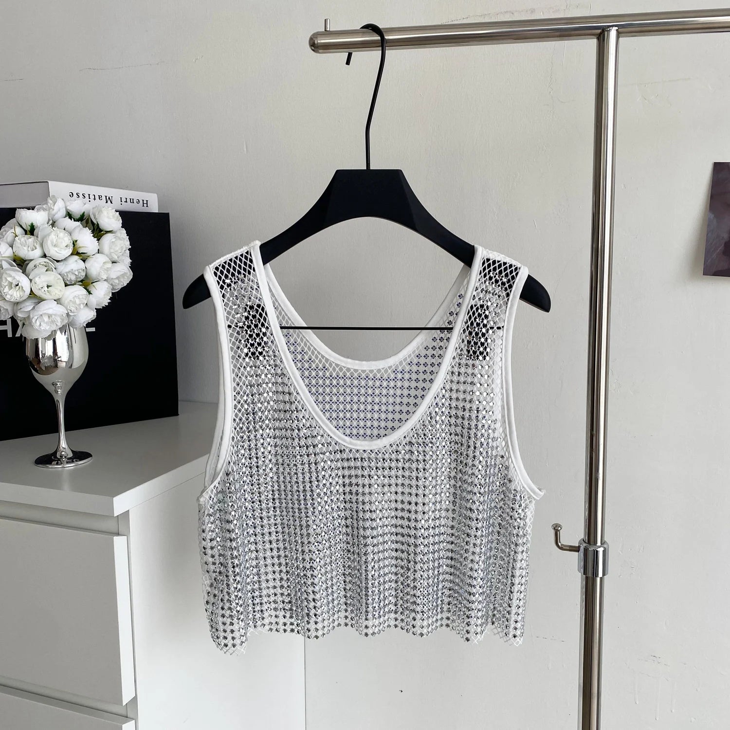 Ele Svel Women's Vest Summer Me Hollow Heavy Embroidery ort Design Street Sexy Top Faion Commute Sle Slim Fit