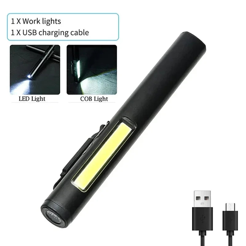 Mini USB Rechargeable LED Flashlights Portable Pocket Pen Clip light for Work Emergency Outdoors Waterproof Lantern with Magnet