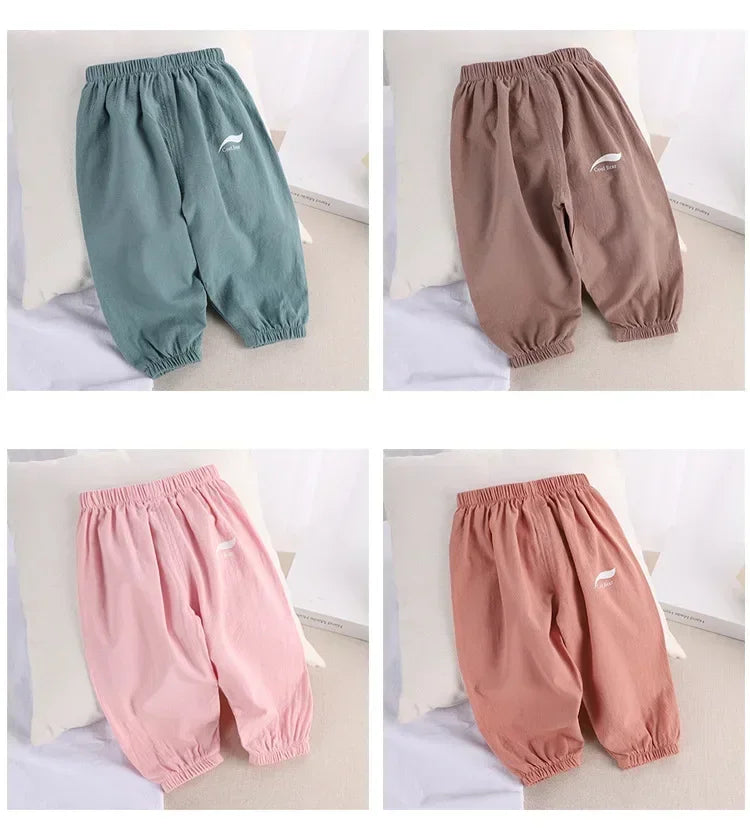 2024 New Children's Pants Summer Baby Boys and Girls Trousers Cotton and Linen Pants