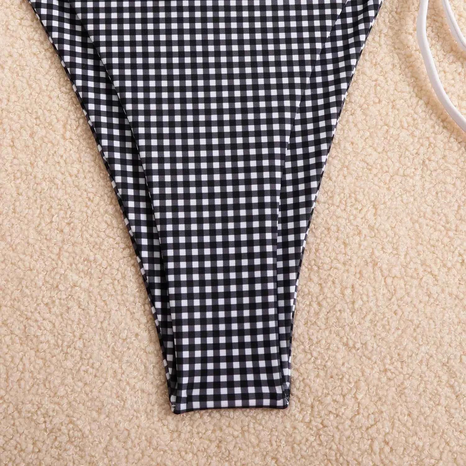 Circyy 2026 Bathing Suit Women Plaid Dot Split Swimsuit Neck-mounted Bow Tie Beachwear Vintage Simple Two-piece Bikinis Summer