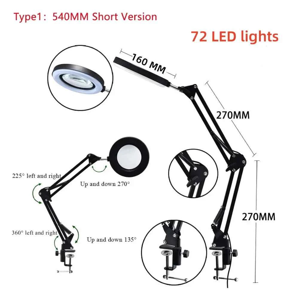 72LED 8X/10X NEW Illuminated Magnifier USB 3 Colors LED Magnifying Glass for Soldering Iron Repair/Table Lamp/Skincare Beauty