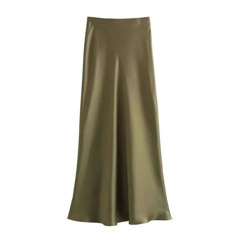 MUJER Woman 2026 Satin Skirt Women High Waist Long Skirts For Women Summer Black Midi Skirt Woman Office Elegant Women's Skirts