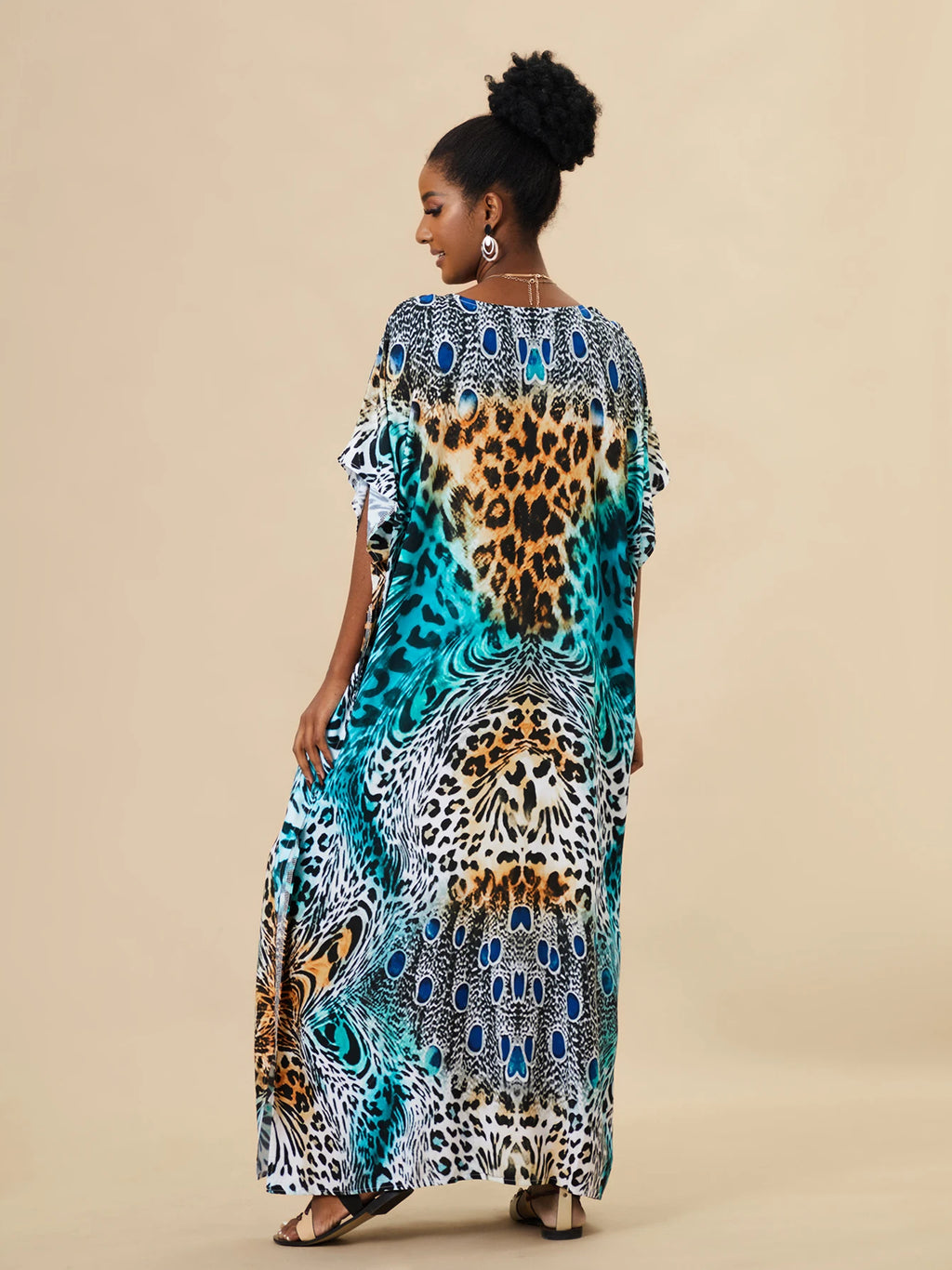 EDOLYNSA 2023 Bohemian Printed Loose Kaftan Casual Summer Vacation Maxi Dress Women Clothing Beach Wear Swim Suit Cover Up Q1469