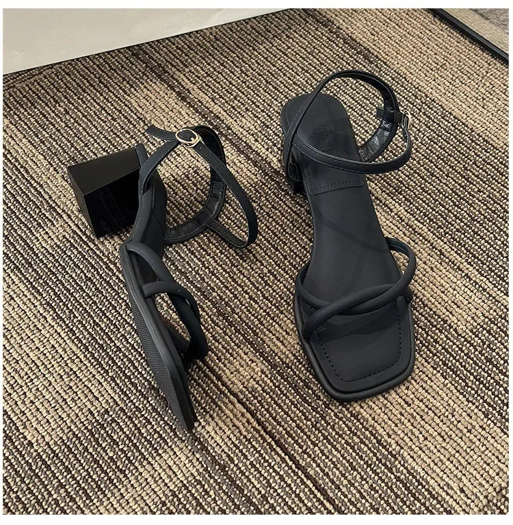 Sandals, 2025 Summer New Fashion Gentle Retro Chunky Non-slip Sandals, A Line with 5cm High Heels Summer Beach Sandals