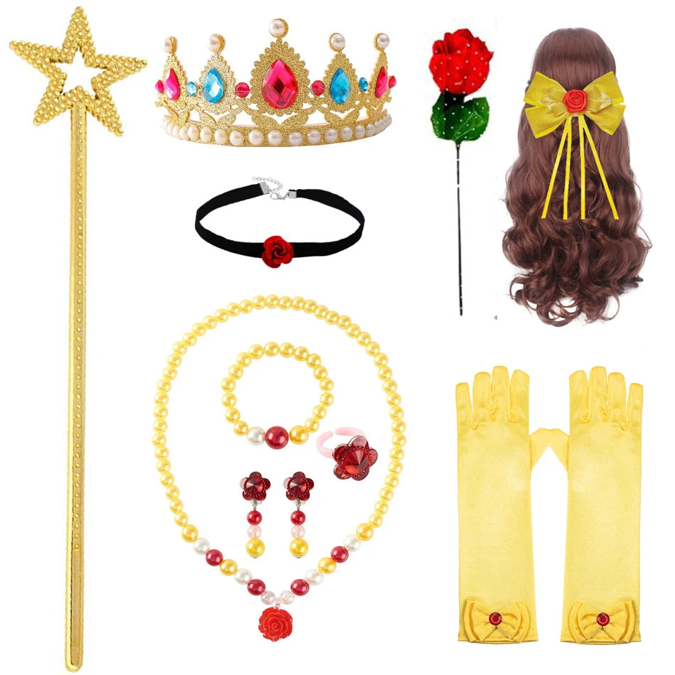 Kids Belle Costume Girl Halloween Princess Cosplay Party Dress Children Birthday Clothes Carnival Fancy Dress