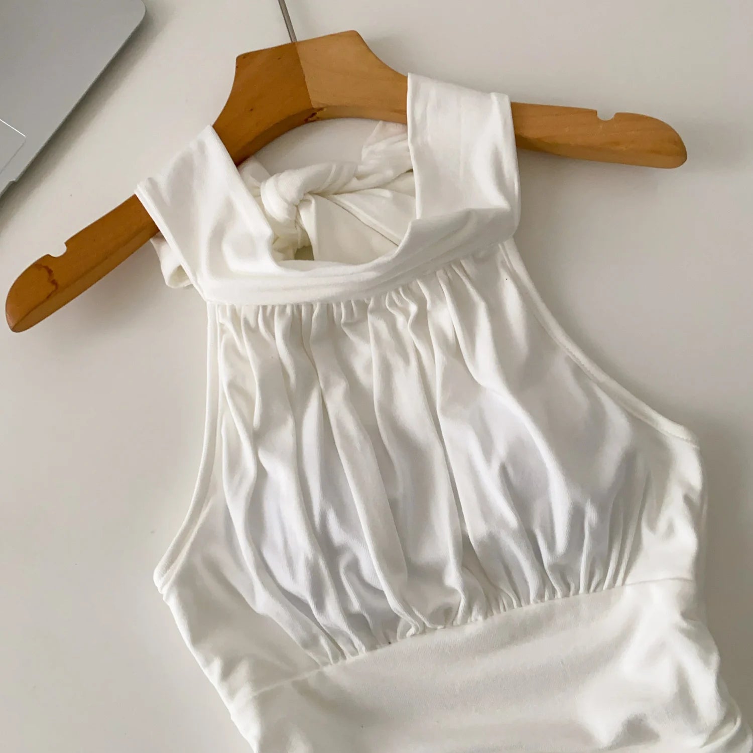 SINGREINY Office Lady Elastic Slim Tank Top Fashion Women Halter Sleeveless Lace Up Solid Short Camis Ruched Backless Sexy Top