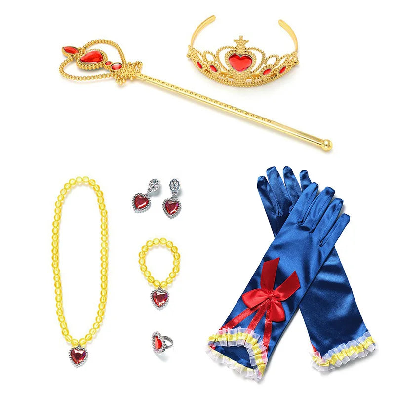 Girl Princess Costume Accessories Gloves Wand Crown Jewelry Set Princess Wig Braid Princess Dress Costume Cosplay Accessories