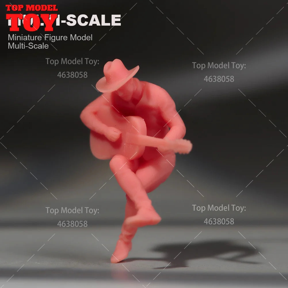 Painted Miniatures 1/64 1/43 1/87 Male Sitting on Bench Playing Guitar Scene Figure Dolls Unpainted Model For Cars Vehicles Toy
