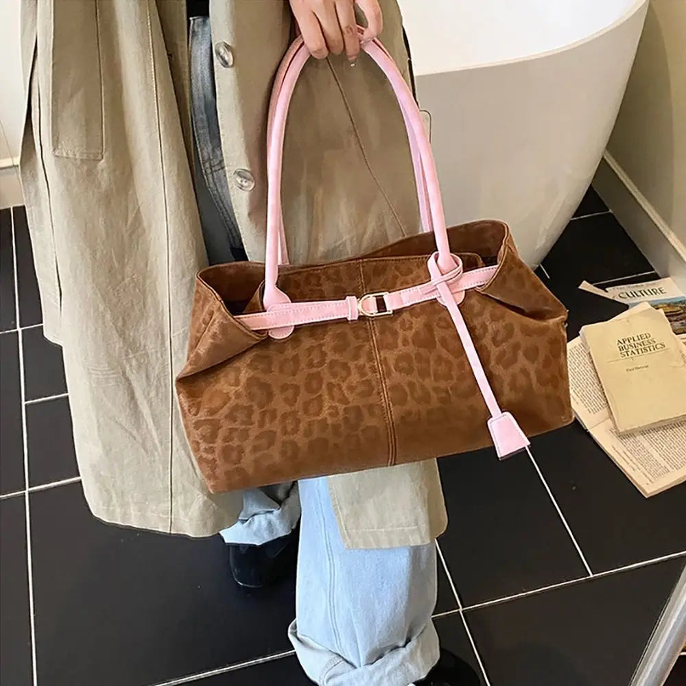 Trendy PU Leopard Print Tote Bag Large Capacity Casual Women's Shoulder Bag Versatile Underarm Bag Females Handbags Purses