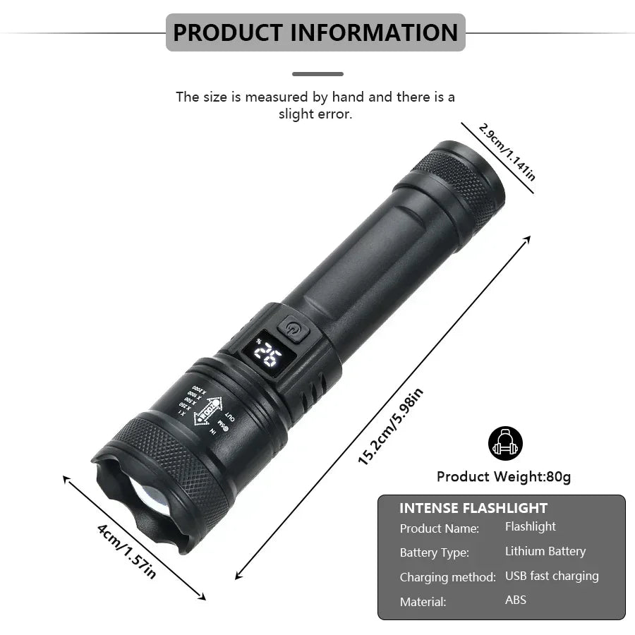 3000000LM Super Bright Flashlight Built-in Battery Rechargeable LED Flashlights High Power Torch Lamp for Camping Lantern