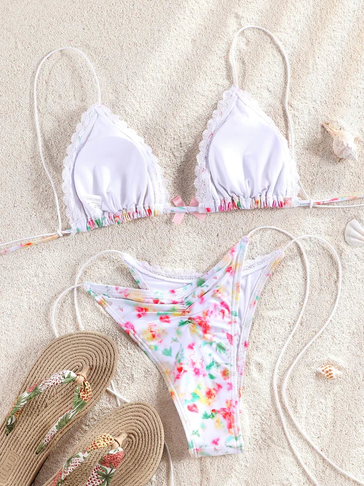 ZRTAK Sexy Lace bordered Bikini Micro Thongs Bathing Suit Swimsuit Women Biquini Bandage Beachwear Swimwear 2 Piece Bikini Sets