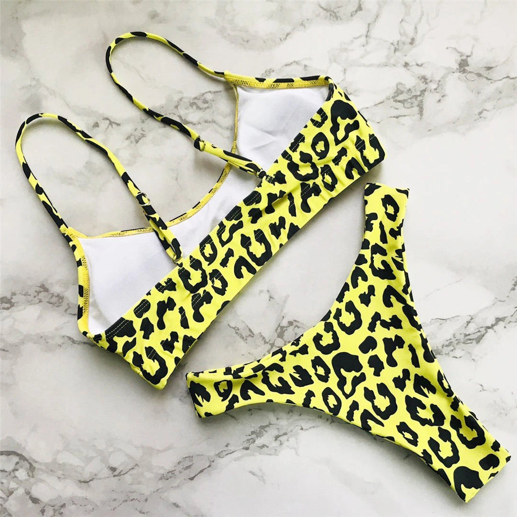 S - XL Sexy Leopard Bikini Women Swimwear Female Swimsuit Two-Pieces Bikini Set Brazilian Bather Bathing Suit Swim V871SW