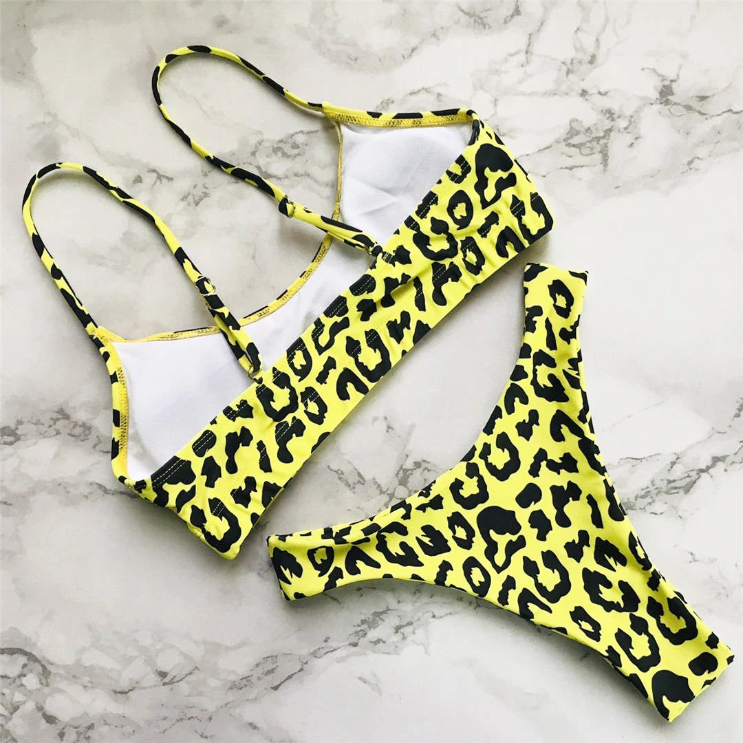 S - XL Sexy Leopard Bikini Women Swimwear Female Swimsuit Two-Pieces Bikini Set Brazilian Bather Bathing Suit Swim V871SW