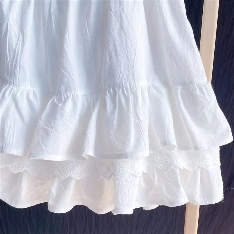 Ruffles Lace Patchwork Cotton White Mini Skirt High Waist A-Line Skirts For Women 2024 Summer