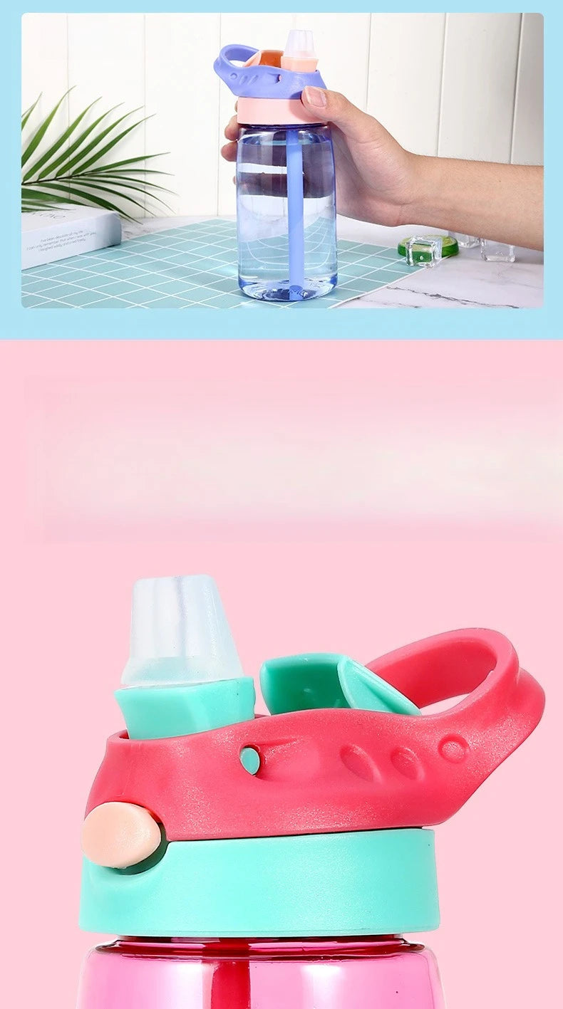 480ML Water Bottle With Straw Portable Plastic Bottles Outdoor Leakproof Cup Kids Girls Summer Cold Water Juice Drinking Bottle