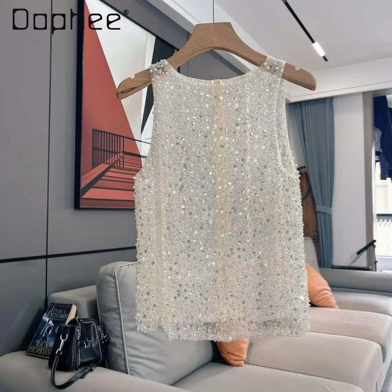 2025 Spring Summer New Light Luxury Fashion Versatile Beaded Sequined Sleeveless Vest Top Women Loose Casual Fashion Sexy Top