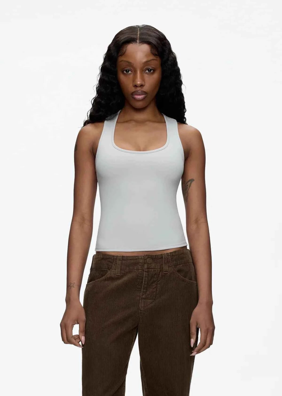 Tank Classic X-shaped Backless Baby Blue and Misty Gray Multi-color Comfortable Elastic Waist Tight Fit Backless Top