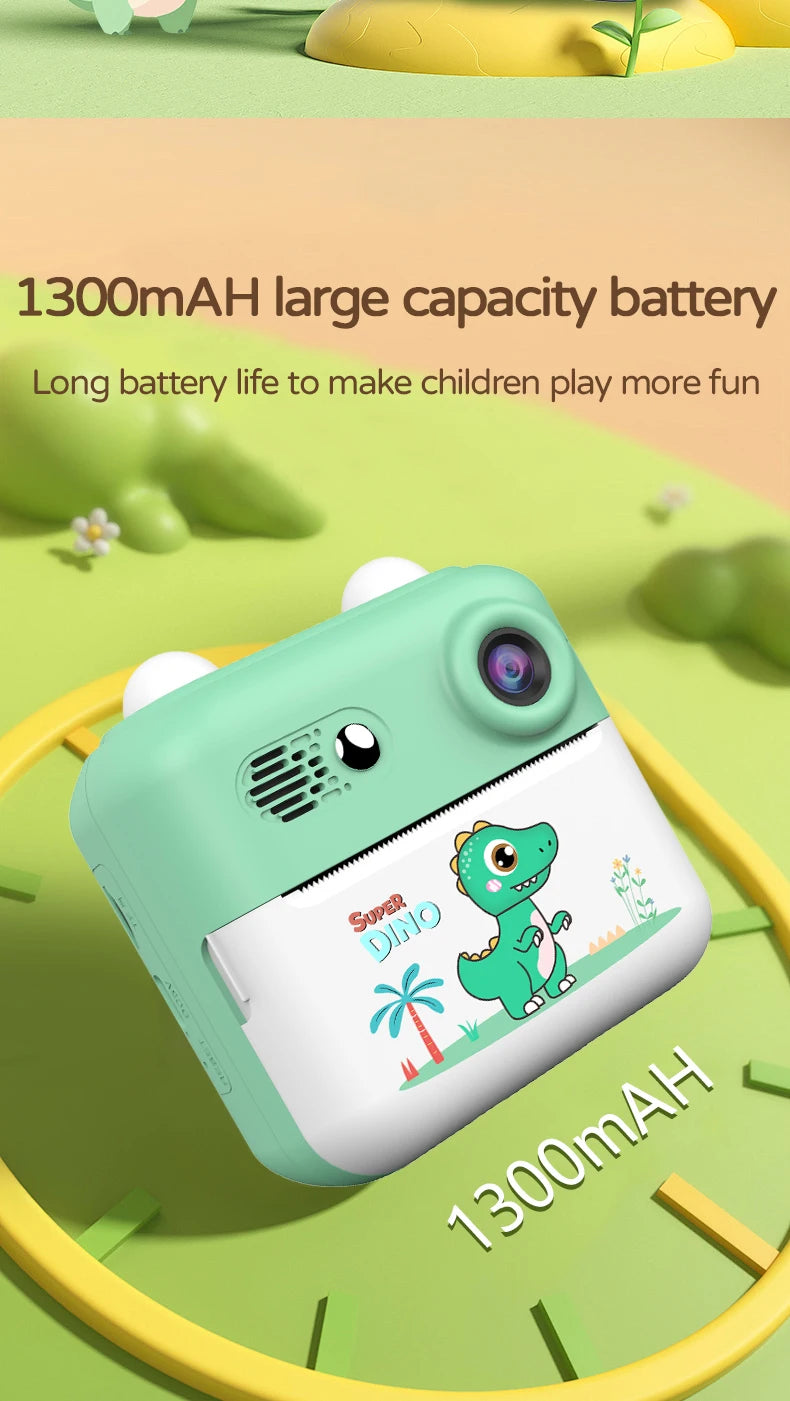 Kids Photo Camera Printer with Game Cute Bunny Mini Digital Video Child Instant Print Camera 4-12 Years Kids Girls Boyes Gifts